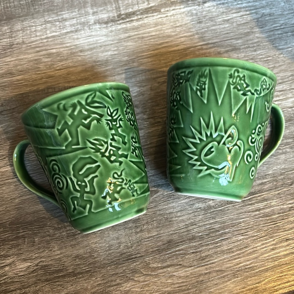 2 Forest Green pottery mugs